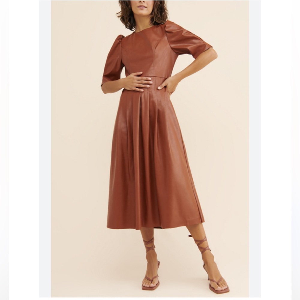 En saison Creme Vegan Leather Midi Dress